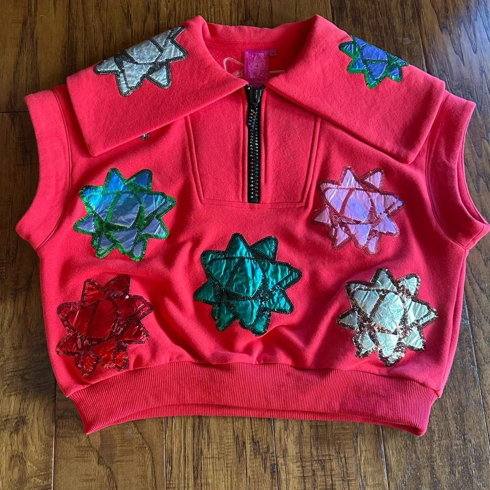 Queen of Sparkles Red Metallic Bow Collar Top - Size XS - Picture 2 of 4